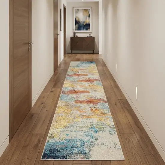 12' Blue And Gray Abstract Runner Rug Photo 1