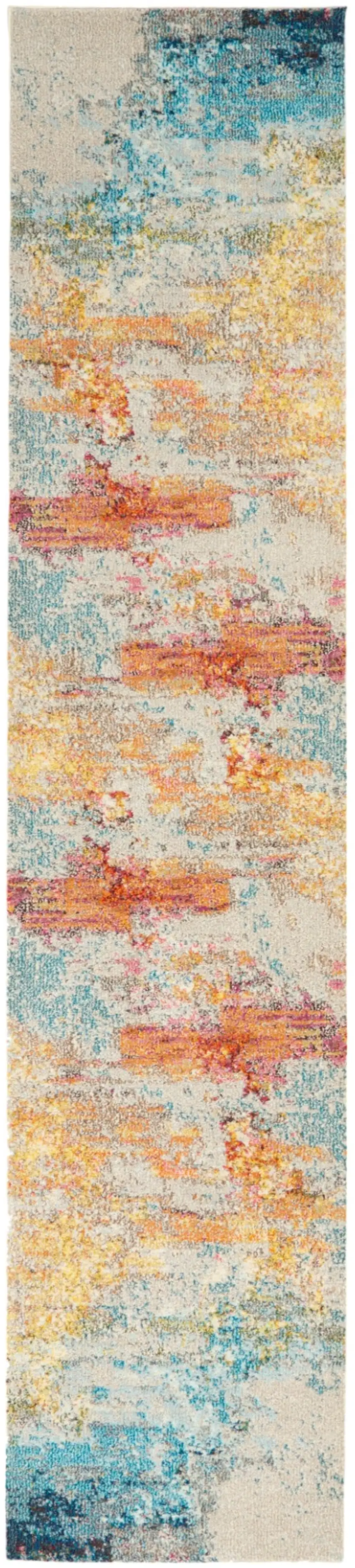 Blue and Gray Abstract Power Loom Runner Rug Photo 1