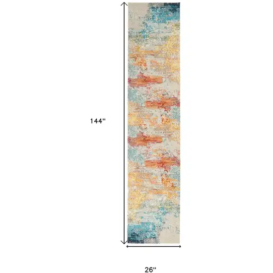 12' Blue And Gray Abstract Runner Rug Photo 9