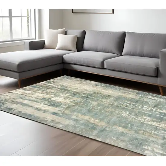 Blue And Gray Abstract Hand Loomed Distressed Area Rug Photo 1