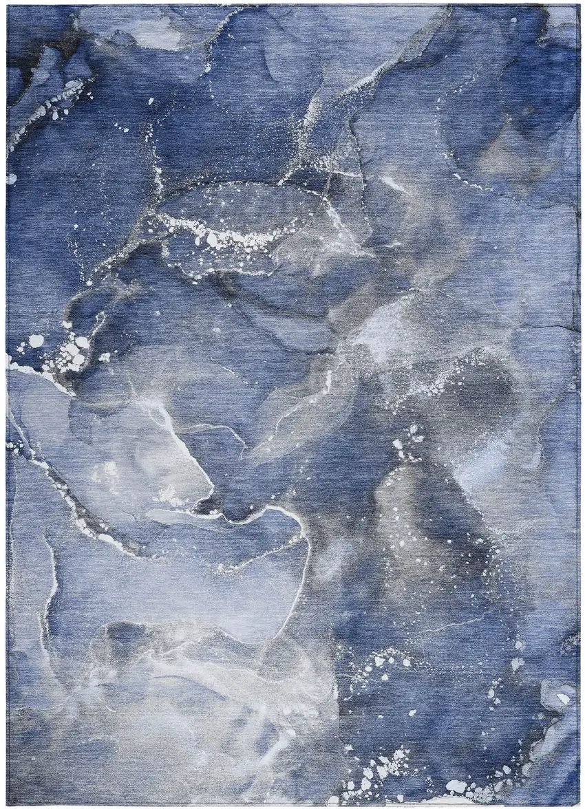Blue and Gray Abstract Washable Non Skid Indoor Outdoor Area Rug Photo 5