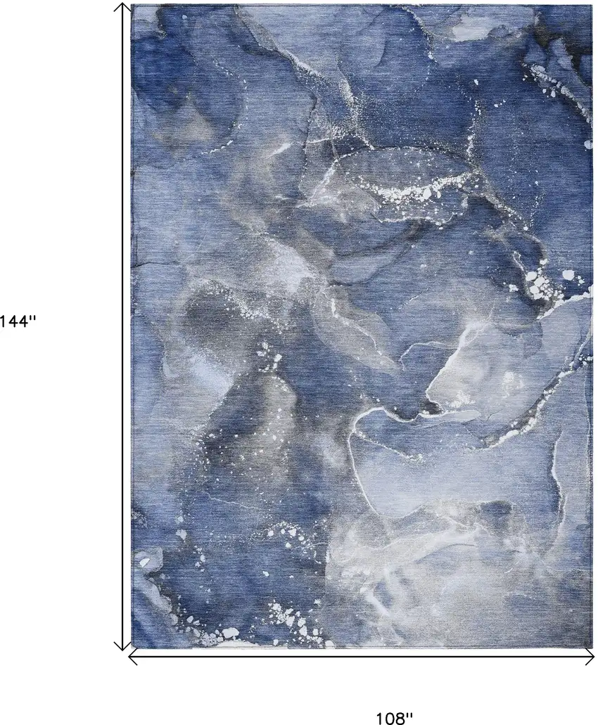 Blue and Gray Abstract Washable Non Skid Indoor Outdoor Area Rug Photo 3