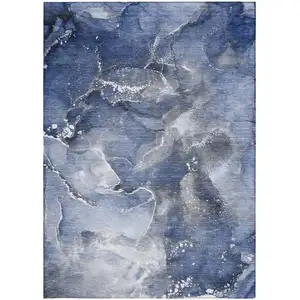 Photo of Blue and Gray Abstract Washable Non Skid Indoor Outdoor Area Rug