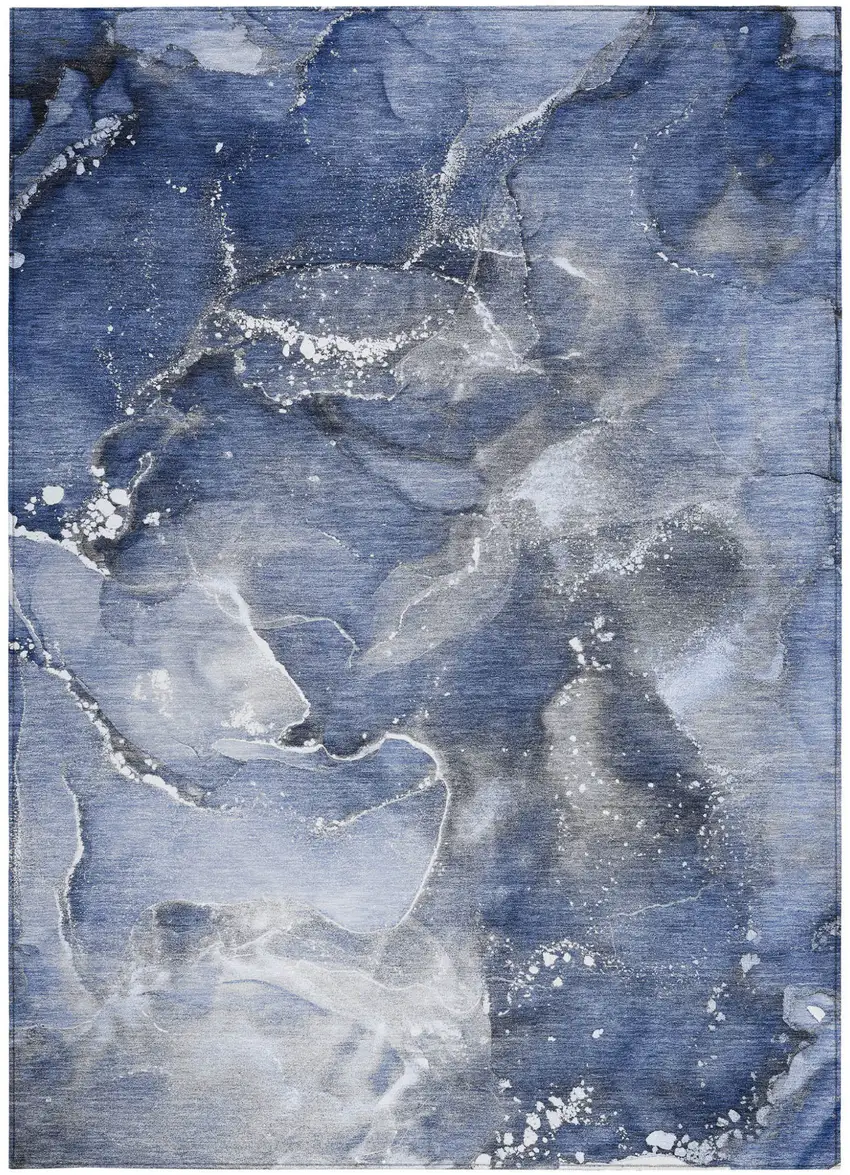 Blue and Gray Abstract Washable Non Skid Indoor Outdoor Area Rug Photo 4