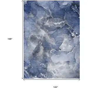 Photo of Blue and Gray Abstract Washable Non Skid Indoor Outdoor Area Rug