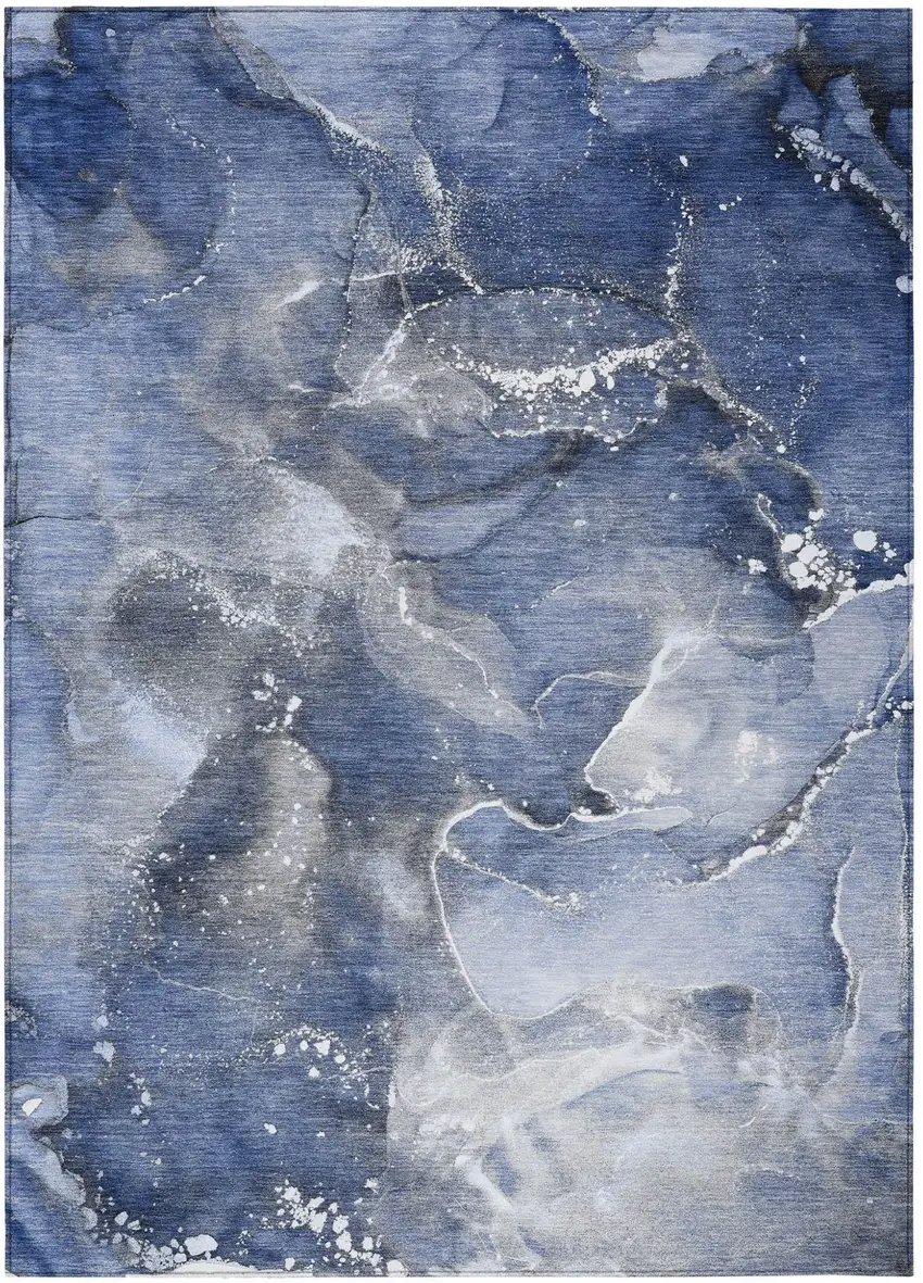 Blue and Gray Abstract Washable Non Skid Indoor Outdoor Area Rug Photo 2