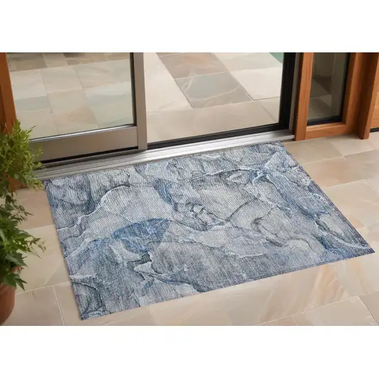 Blue and Gray Abstract Washable Non Skid Indoor Outdoor Area Rug Photo 1