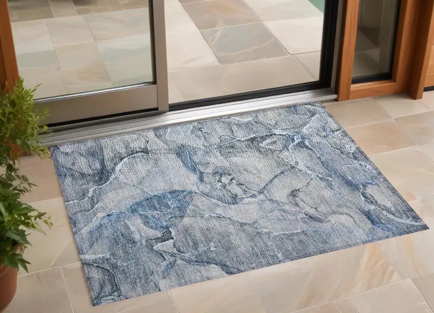 Blue and Gray Abstract Washable Non Skid Indoor Outdoor Area Rug Photo 1