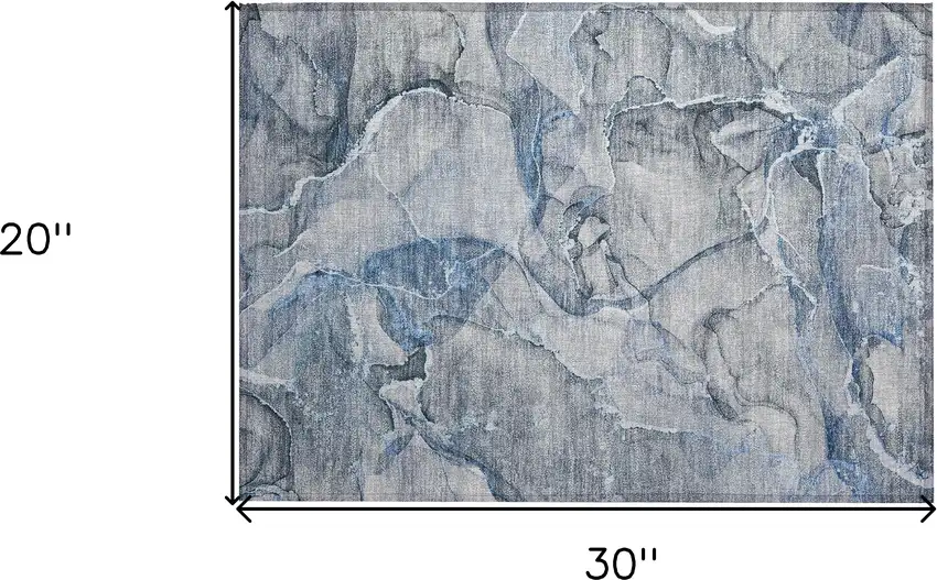Blue and Gray Abstract Washable Non Skid Indoor Outdoor Area Rug Photo 3