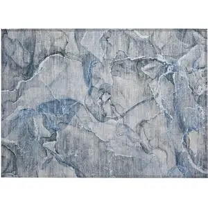 Photo of Blue and Gray Abstract Washable Non Skid Indoor Outdoor Area Rug