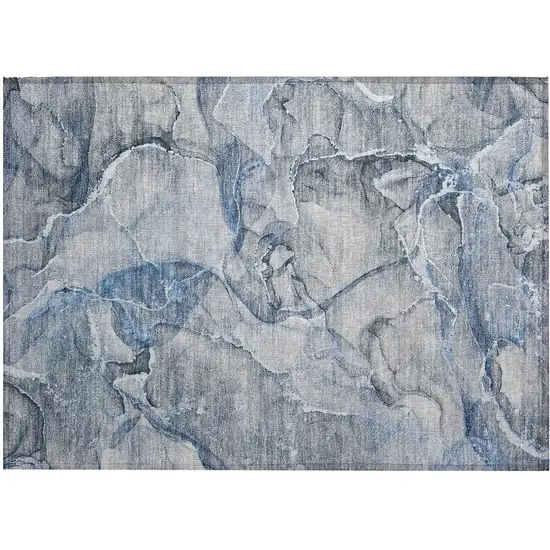 Blue and Gray Abstract Washable Non Skid Indoor Outdoor Area Rug Photo 2