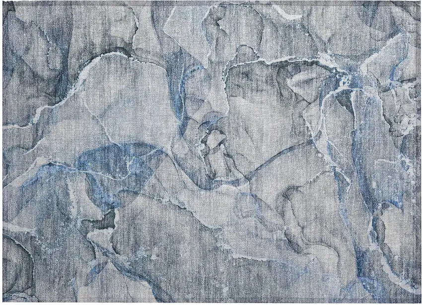 Blue and Gray Abstract Washable Non Skid Indoor Outdoor Area Rug Photo 2