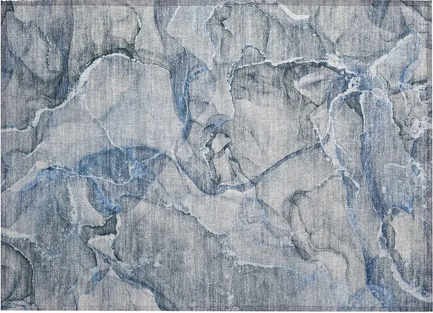 Blue and Gray Abstract Washable Non Skid Indoor Outdoor Area Rug Photo 2