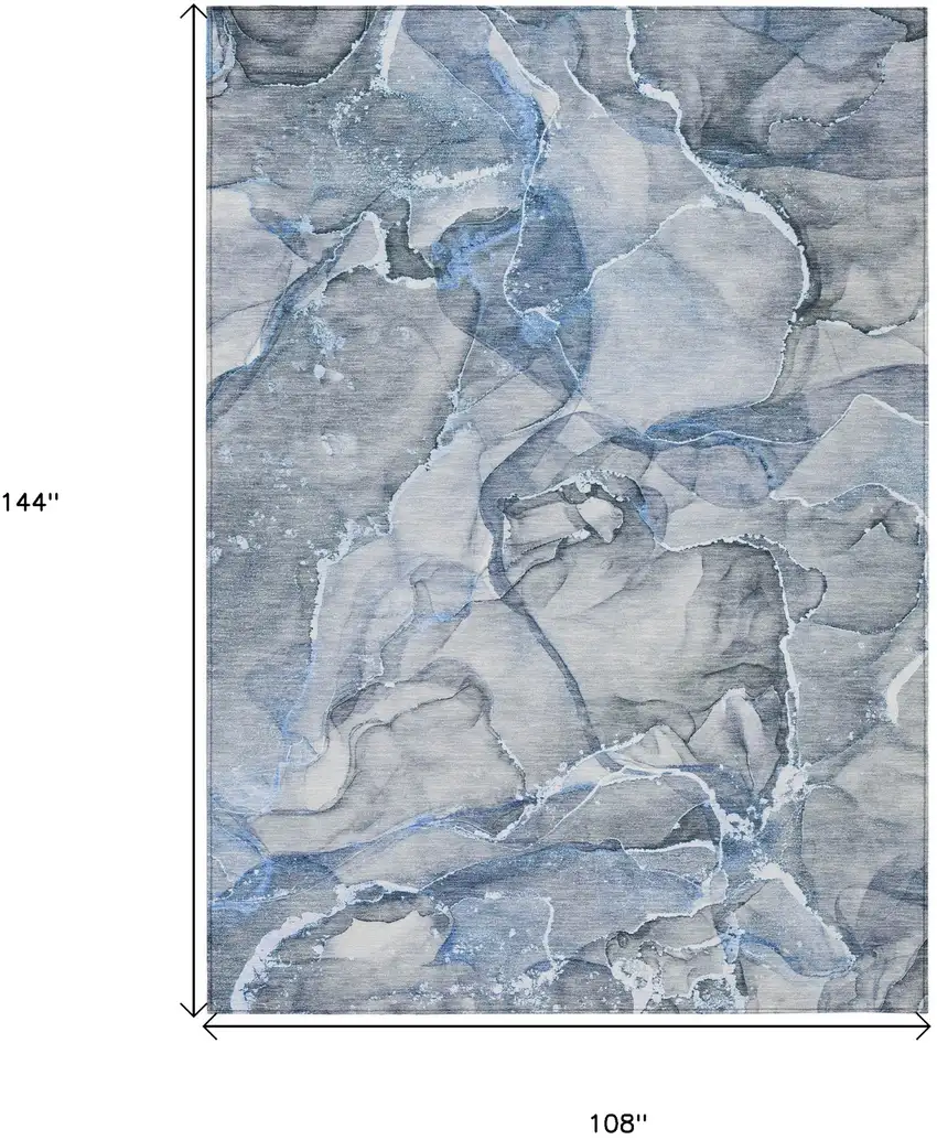 Blue and Gray Abstract Washable Non Skid Indoor Outdoor Area Rug Photo 3