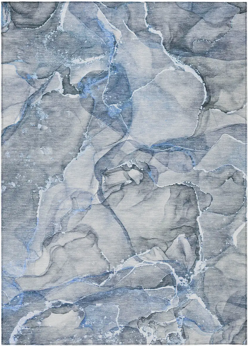 Blue and Gray Abstract Washable Non Skid Indoor Outdoor Area Rug Photo 2