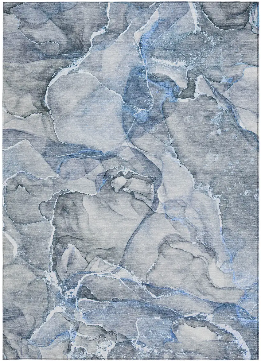 Blue and Gray Abstract Washable Non Skid Indoor Outdoor Area Rug Photo 4