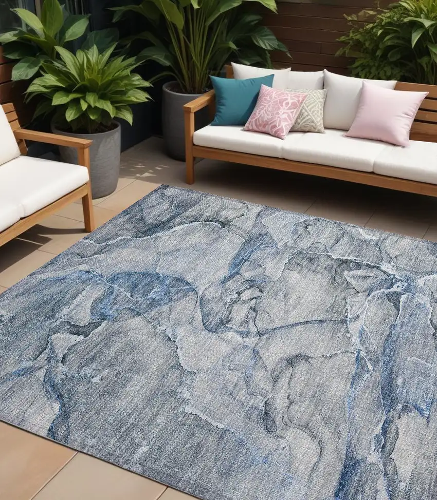 Blue and Gray Abstract Washable Non Skid Indoor Outdoor Area Rug Photo 1