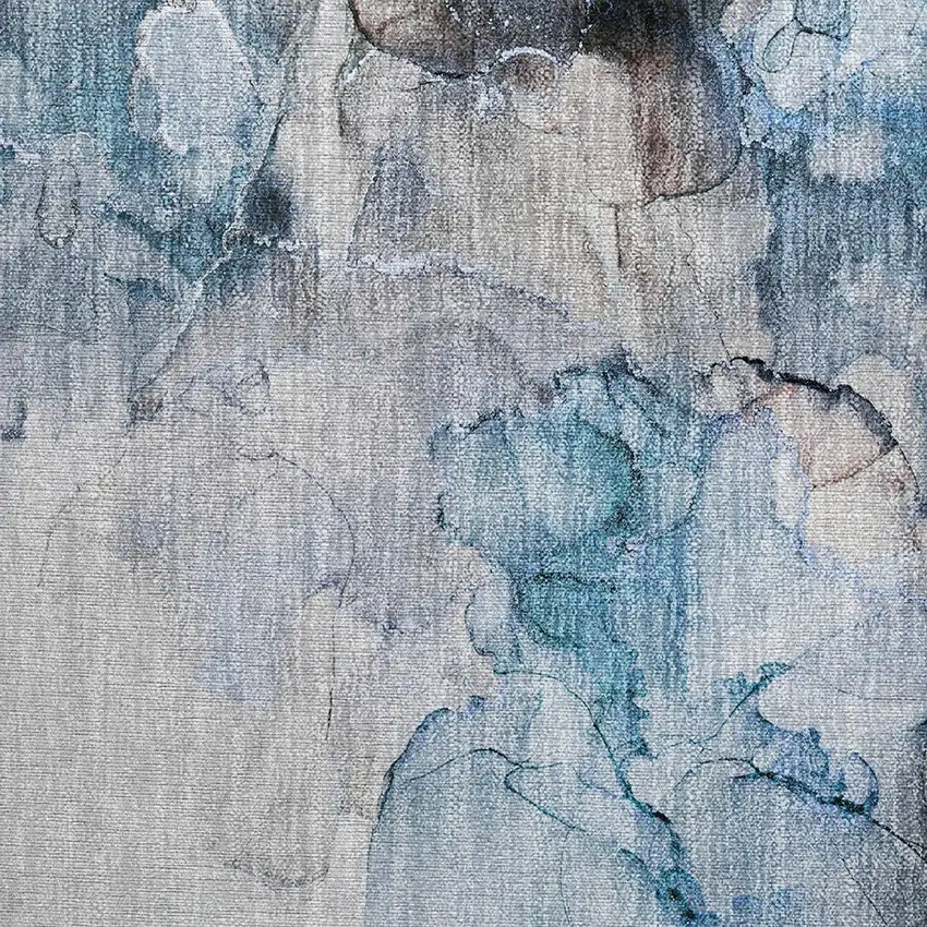 Blue and Gray Abstract Washable Non Skid Indoor Outdoor Area Rug Photo 6