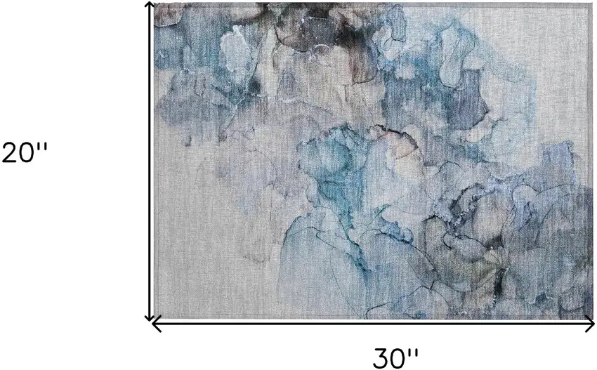 Blue and Gray Abstract Washable Non Skid Indoor Outdoor Area Rug Photo 3
