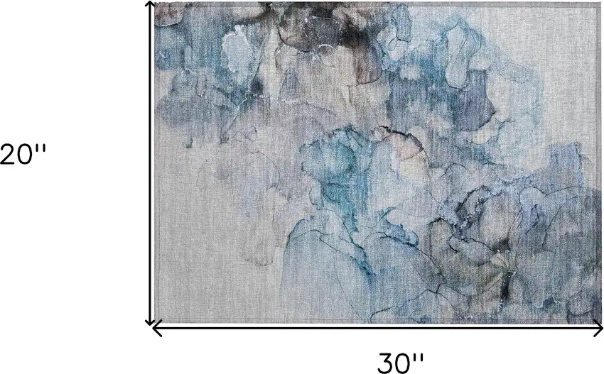 Blue and Gray Abstract Washable Non Skid Indoor Outdoor Area Rug Photo 3