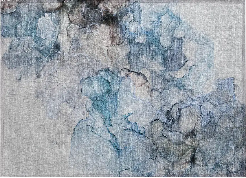 Blue and Gray Abstract Washable Non Skid Indoor Outdoor Area Rug Photo 2
