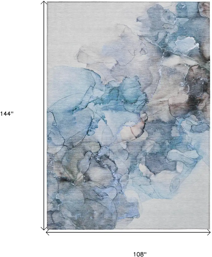 Blue and Gray Abstract Washable Non Skid Indoor Outdoor Area Rug Photo 3