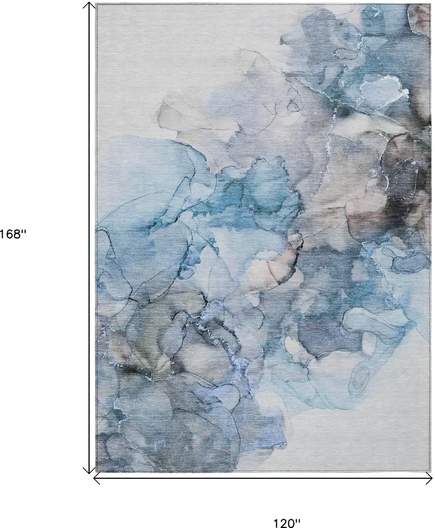 Blue and Gray Abstract Washable Non Skid Indoor Outdoor Area Rug Photo 3