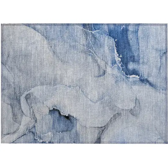 Blue and Gray Abstract Washable Non Skid Indoor Outdoor Area Rug Photo 1