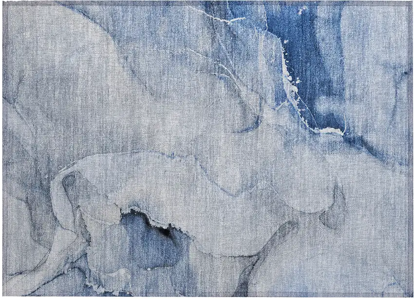 Blue and Gray Abstract Washable Non Skid Indoor Outdoor Area Rug Photo 1