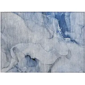 Photo of Blue and Gray Abstract Washable Non Skid Indoor Outdoor Area Rug