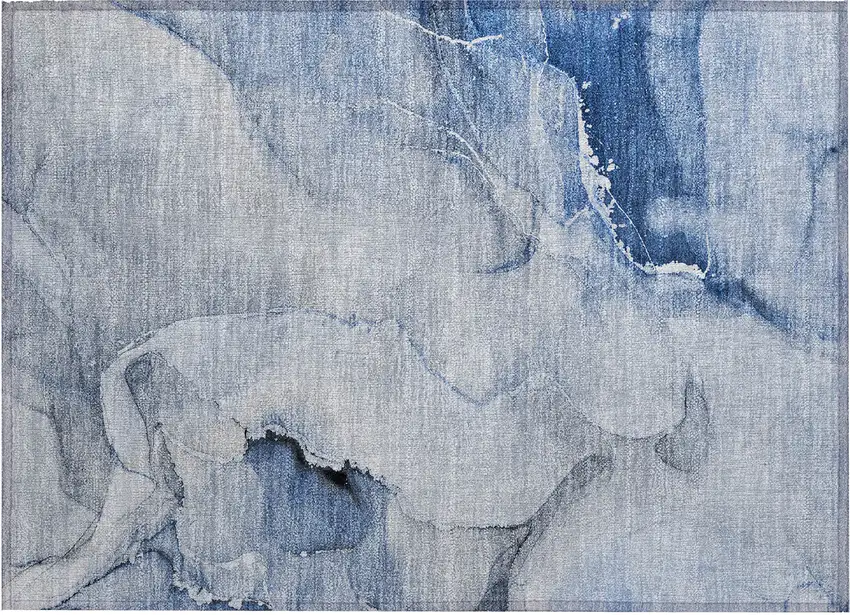 Blue and Gray Abstract Washable Non Skid Indoor Outdoor Area Rug Photo 1