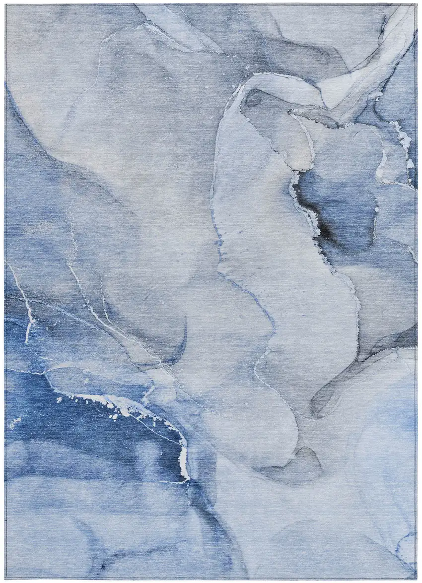 Blue and Gray Abstract Washable Non Skid Indoor Outdoor Area Rug Photo 5