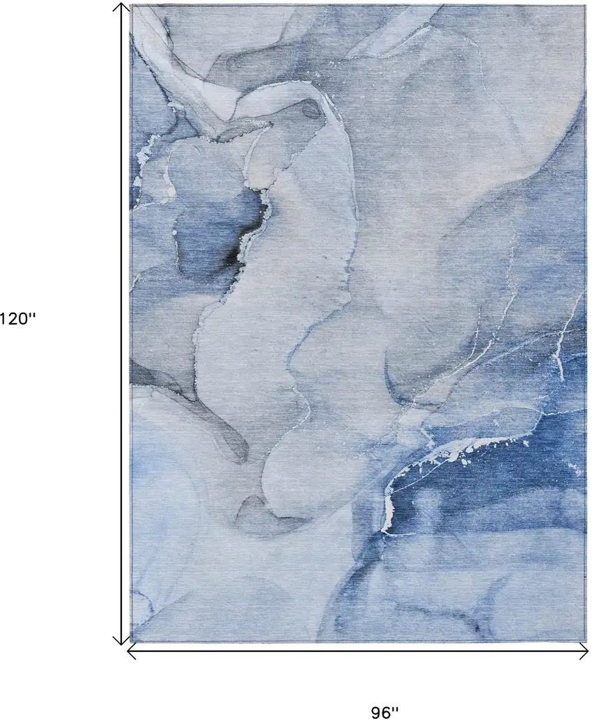 Blue and Gray Abstract Washable Non Skid Indoor Outdoor Area Rug Photo 3