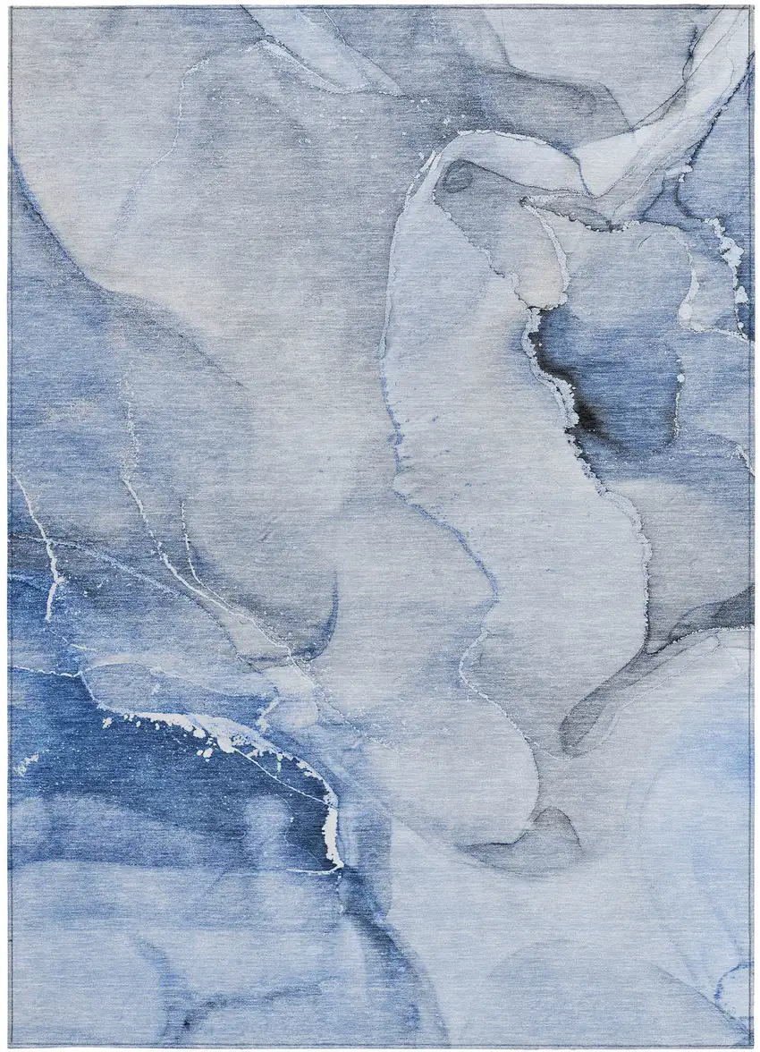 Blue and Gray Abstract Washable Non Skid Indoor Outdoor Area Rug Photo 5