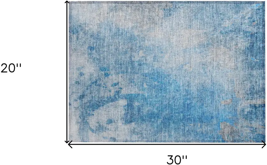 Blue and Gray Abstract Washable Non Skid Indoor Outdoor Area Rug Photo 3