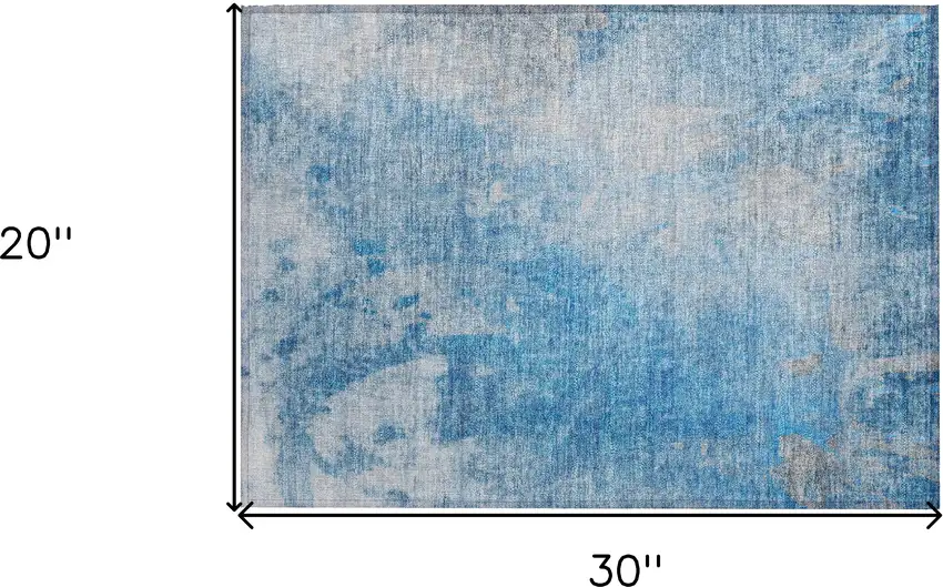 Blue and Gray Abstract Washable Non Skid Indoor Outdoor Area Rug Photo 3