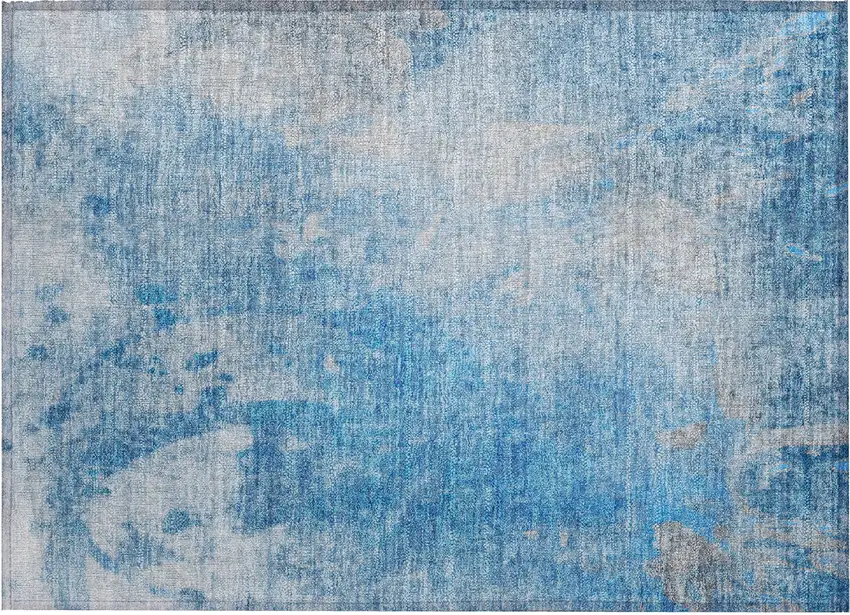 Blue and Gray Abstract Washable Non Skid Indoor Outdoor Area Rug Photo 2