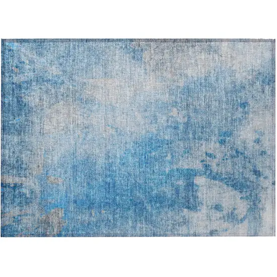 Blue and Gray Abstract Washable Non Skid Indoor Outdoor Area Rug Photo 4
