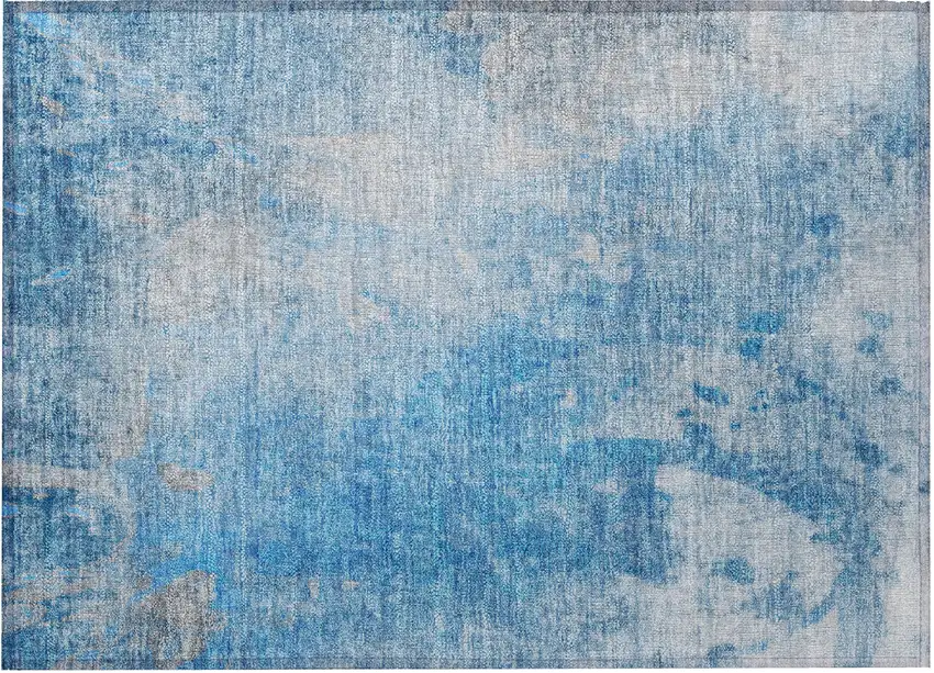 Blue and Gray Abstract Washable Non Skid Indoor Outdoor Area Rug Photo 4