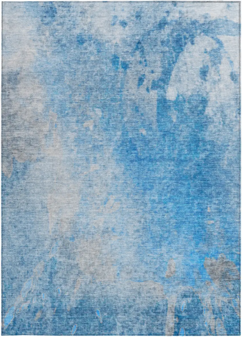 Blue and Gray Abstract Washable Non Skid Indoor Outdoor Area Rug Photo 5