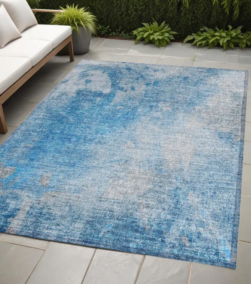 Blue and Gray Abstract Washable Non Skid Indoor Outdoor Area Rug Photo 1