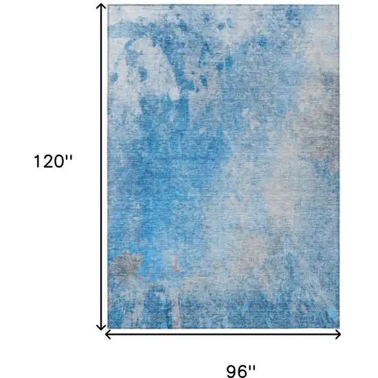 Blue and Gray Abstract Washable Non Skid Indoor Outdoor Area Rug Photo 3