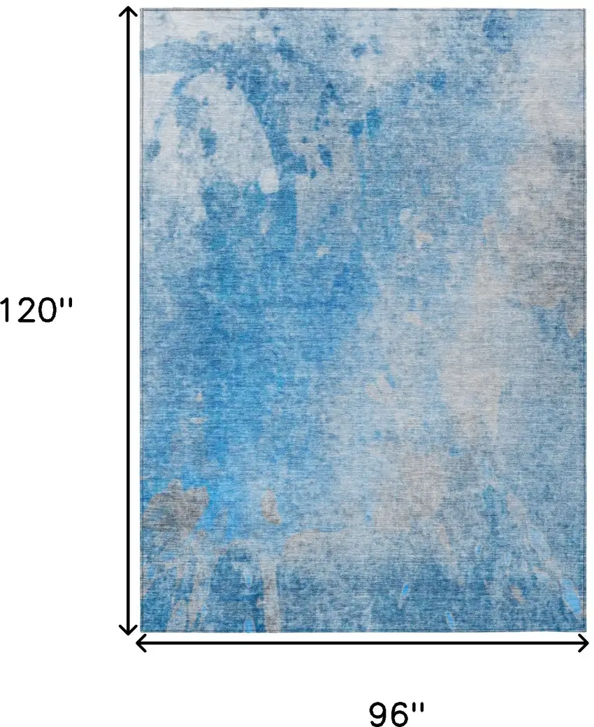 Blue and Gray Abstract Washable Non Skid Indoor Outdoor Area Rug Photo 3