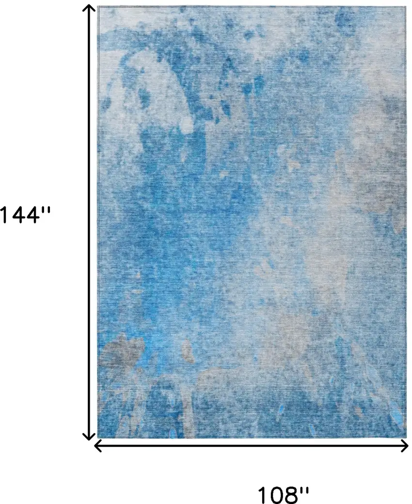 Blue and Gray Abstract Washable Non Skid Indoor Outdoor Area Rug Photo 3