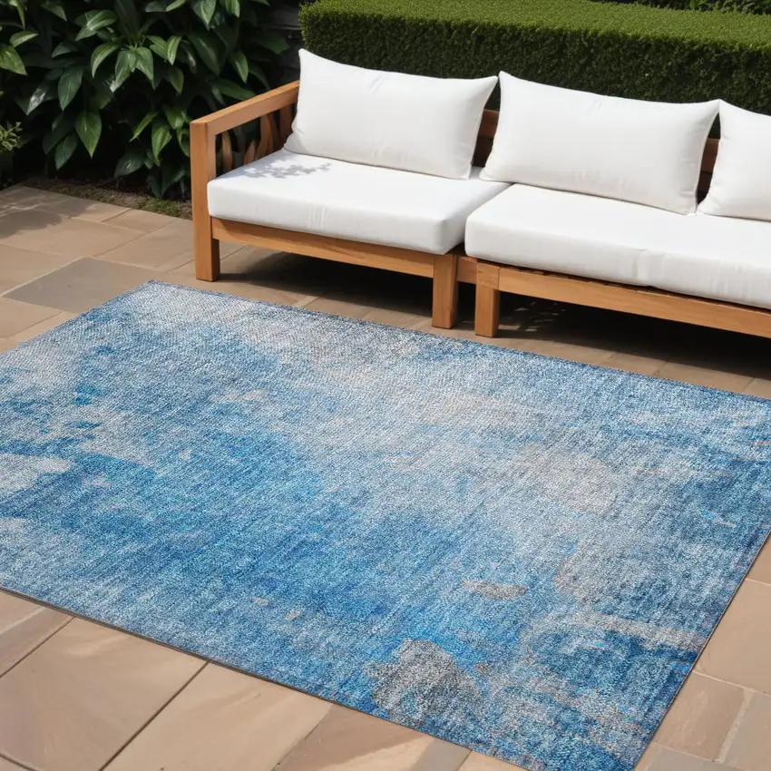 Blue and Gray Abstract Washable Non Skid Indoor Outdoor Area Rug Photo 1