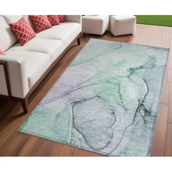 Blue and Gray Abstract Washable Non Skid Indoor Outdoor Area Rug Photo 1