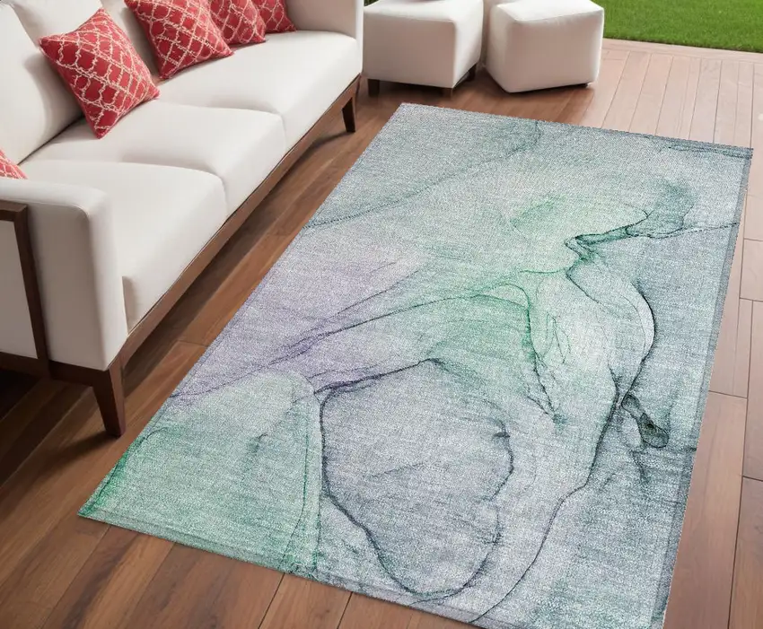 Blue and Gray Abstract Washable Non Skid Indoor Outdoor Area Rug Photo 1