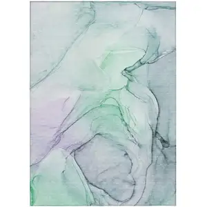 Photo of Blue and Gray Abstract Washable Non Skid Indoor Outdoor Area Rug