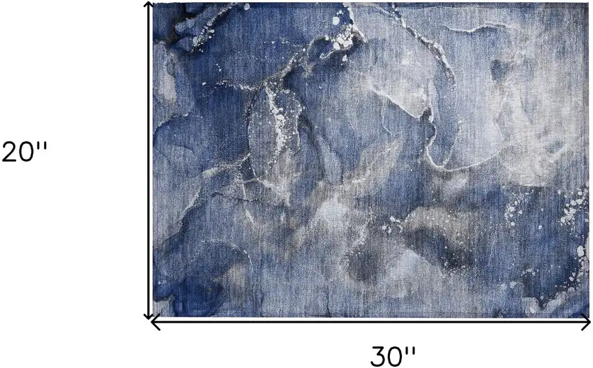 Blue and Gray Abstract Washable Non Skid Indoor Outdoor Area Rug Photo 3