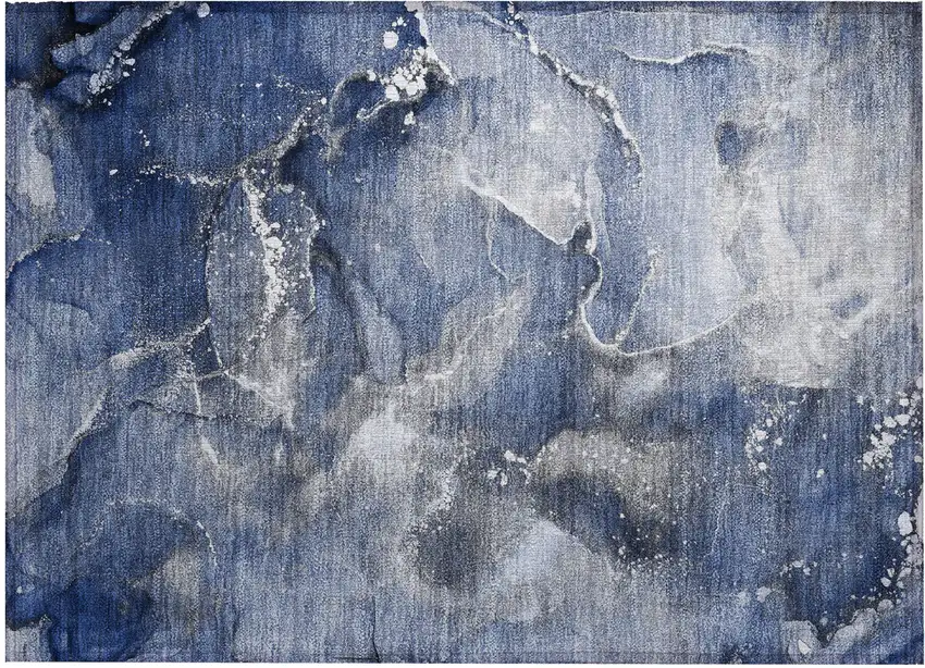 Blue and Gray Abstract Washable Non Skid Indoor Outdoor Area Rug Photo 2